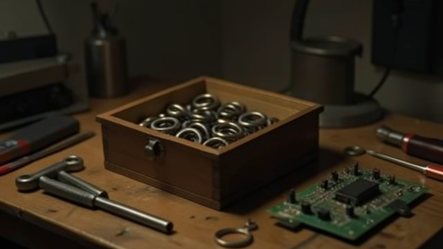 A Machine That Only Flashes from "The Robot Who Looked Like Me". The Incomplete Invention Basement experiments Charlie Gleister works in his laboratory with a box of dials, switches, and lights.