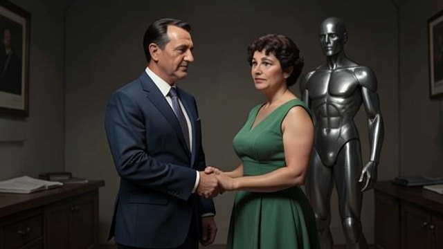 Acceptance of the Unresolved from "The Robot Who Looked Like Me". Choosing Life Without Full Explanation The human conflict subsides Charles and Elaine acknowledge their shared deception and decide to marry.