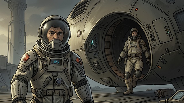 A New Ship Appears from "The Robot Who Looked Like Me". Contact at the Refuge An alien vessel arrives A large Earth spacecraft lands near Detringer’s small ship.