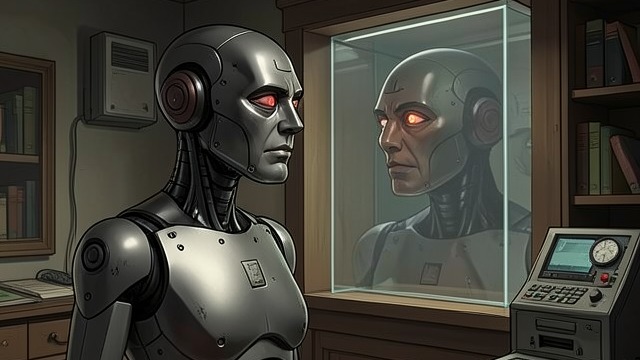 A Face Reflected from "The Robot Who Looked Like Me". Identity Made Physical Exact likeness The robot reproduces Charles’s face, skin, hair, and features with uncanny precision.