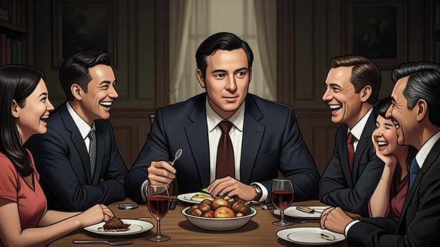 The First Family Dinner from "Martin Eden". Learning the Household’s Codes Social discomfort Martin struggles with cutlery, servants, and the pressure of conversation.