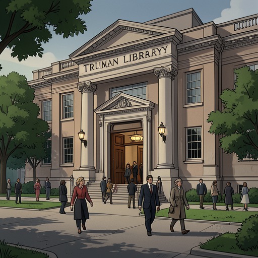 The Lasting Work of the Truman Library from "Truman". This flow traces the library’s creation as Truman’s post-presidential mission to preserve evidence and educate the public.