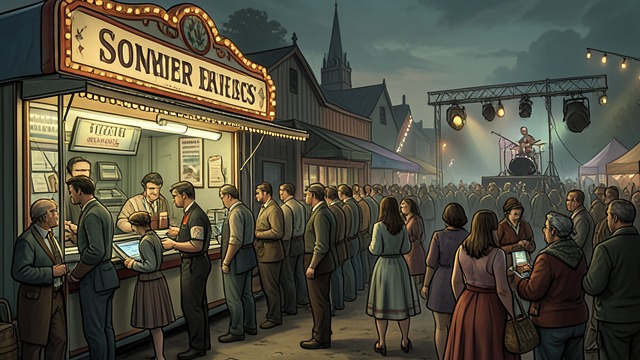 A Crowded Success from "The Kissing Booth". A Popular Booth A Long Queue When the carnival opens, the booth quickly draws a large line.