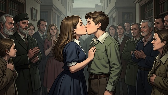 The First Kiss from "The Kissing Booth". A Kiss in Public An Empty Stool When one of the scheduled kissers cannot continue, Elle takes her place at the fundraiser’s booth.