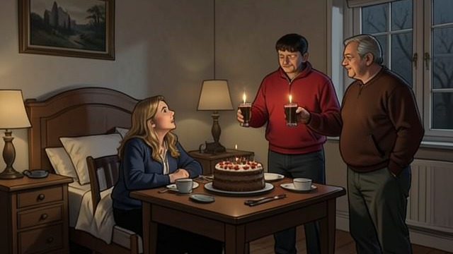 共同庆祝生日的早晨,《亲吻亭》中的场景。一同长大 家庭庆祝 艾儿醒来时,布拉德正向她道生日快乐。她发现父亲和哥哥已经准备好了蛋糕和早餐。这场庆祝延续了两个家庭由来已久的传统,也就是一起庆祝这对好友共同的生日。 未来渐渐逼近 生日让艾儿开始思考大学和成长。她很高兴自己十七岁了,但也希望童年的某些部分能够保持不变。