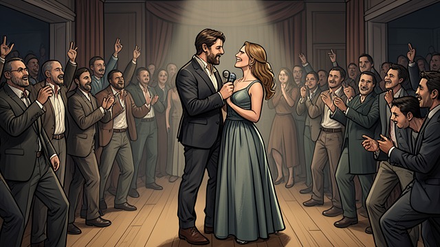 A Public Declaration from "The Kissing Booth". A Relationship Made Official Noah Takes the Microphone Noah interrupts the dance to apologize to Elle before their classmates.