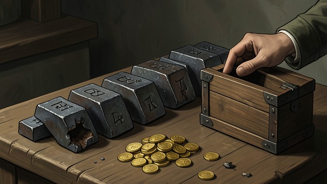 Quee’s Marks Are Defeated from "The Luminaries". Quee’s Marks Are Defeated The bars carry a name Quee stamps his smelted bars Aurora, ensuring their source is identifiable.