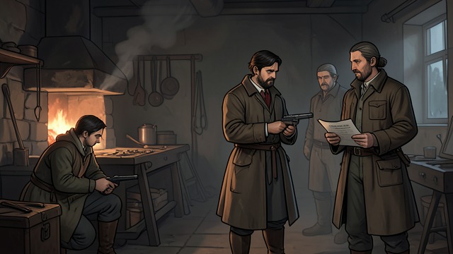 Mannering Confronts Quee from "The Luminaries". Mannering Confronts Quee A gun replaces negotiation Mannering accuses Quee of hiding a bonanza and holds him at gunpoint in the forge.