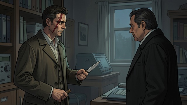 A Scar and a Feud from "The Luminaries". A Scar and a Feud Wells fights back Crosbie Wells attacks Carver with a poker and knife, leaving a lasting facial scar.