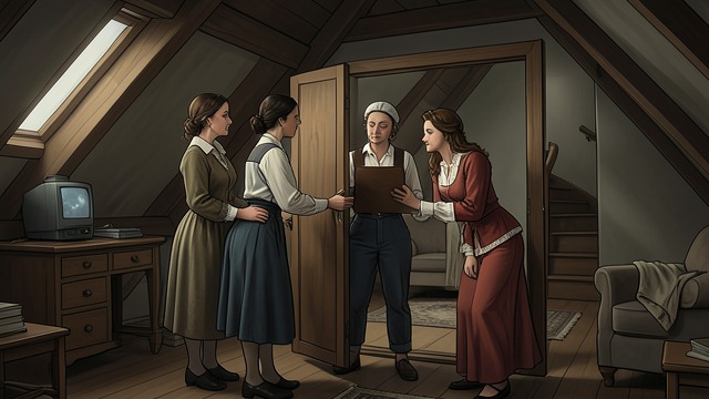 The Sisters Confirm the Route from "The Hidden Staircase". The Case Becomes Public A Shared Inspection Nancy shows the sisters the attic entrance and the openings into rooms and sofas.