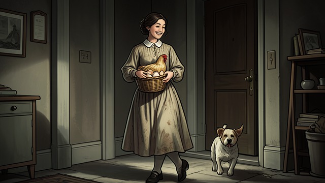 A Gift from the Farm from "The Hidden Staircase". An Old Friend Arrives A Warm Visit Allie Horner brings Nancy a chicken and fresh eggs from the farm.