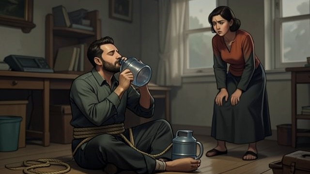 Restored by Rescue from "The Hidden Staircase". Captivity Ends A Weak Reunion Carson is released from the ropes and asks for water after more than a day without food or drink.