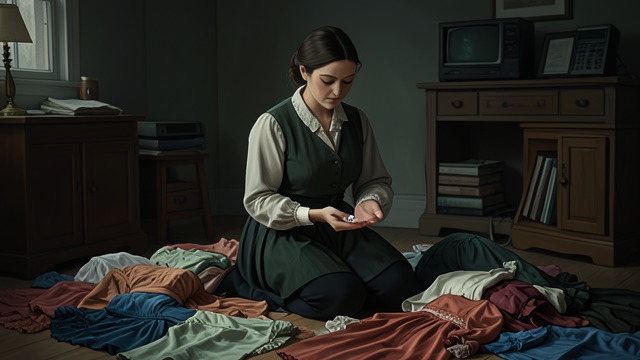 Possessions Restored from "The Hidden Staircase". Relief After the Reveal Heirlooms Recovered Floretta finds her dresses and diamond pin among the stolen property.