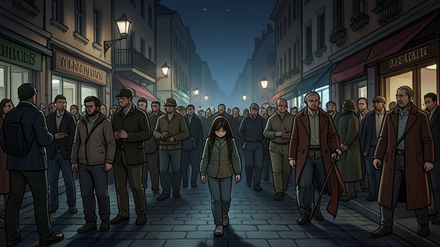 Seeking a Crowd from "Momo". Seeking a Crowd Safety in Numbers Momo spends hours walking busy streets, hoping a crowd will protect her if the Gray Man tries to harm her.
