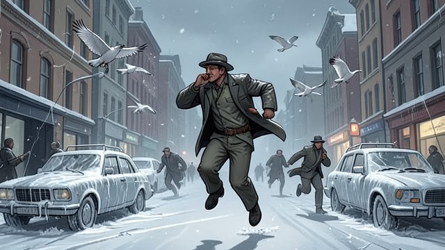 A Flight Through Stillness from "Momo". A Flight Through Stillness A Chase Across a Frozen City The Gray Men flee toward their store, fighting over the cigars that keep them alive.