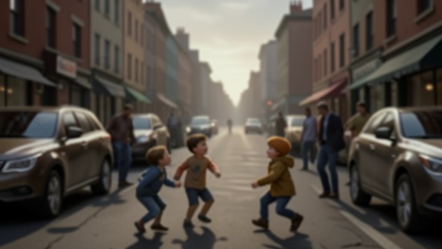 A Street Becomes a Playground from "Momo". A Street Becomes a Playground Patience in Public Children play in the street, and drivers wait rather than treating them as an obstruction.