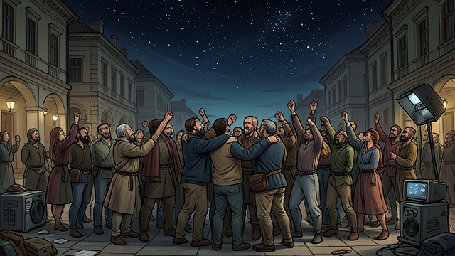 A Celebration Without Haste from "Momo". A Celebration Without Haste Shared Joy Takes Time The group celebrates with cheers, embraces, handshakes, and conversation until the stars appear.