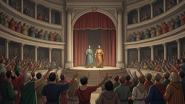 An Amphitheater Awaiting from "Momo". An Amphitheater Awaiting Friends Gather Again Momo and Beppo reach the amphitheater to find Guido, the children, and their old neighbors waiting.