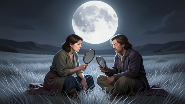 关于身份认同的寓言,《毛毛》中的场景。他们头顶的月亮 共享永生的时刻 莫莫问公主和王子是否结婚了,也问他们是否已经死去。吉多·向导编了个答案,说他们一同照镜子,便再次获得永生。 朋友们坐在真正的月亮之下,分享故事的结局,仿佛那结局也属于他们。这一刻无法阻止他们日后分离,却以一种由他们共同创造的形式,留存了这份友情的温柔。