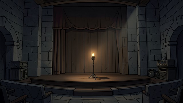 A Chamber Beneath the Stage from "Momo". A Chamber Beneath the Stage Shelter in a Forgotten Place Momo makes her home in a chamber beneath the stage of the Ancient Amphitheater.