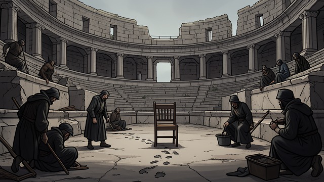 A Targeted Refuge from "Momo". A Targeted Refuge The Ruins Under Watch The Gray Men search the amphitheater, later return in force, and eventually leave it empty during Momo's absence.