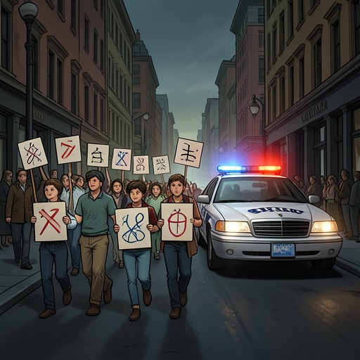 The Children's Demonstration from "Momo". This flow follows the children's attempt to expose the Gray Men, from hopeful organization to public failure and lasting consequences.