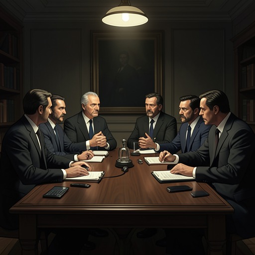 The Bank's Emergency Debate from "Momo". This flow follows the Timesaving Bank's directors as they respond to Momo's escape and devise a strategy against her.