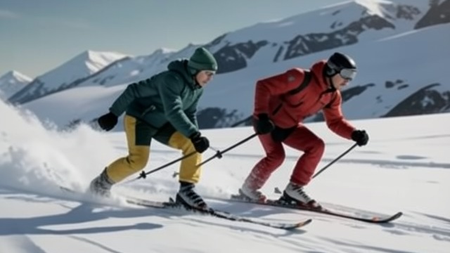 The Glacier Run from "A Moveable Feast". The Glacier Run A Descent Earned After long climbs and practice in varied snow, the skiers make a fast run across a glacier.
