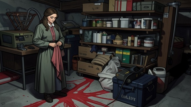 The Basement Material from "The Birthday Party". A Physical Trace Fabric in Concrete Chase discovers red material embedded in a newly repaired basement floor. Kathy identifies it as part of Charlie’s dress.