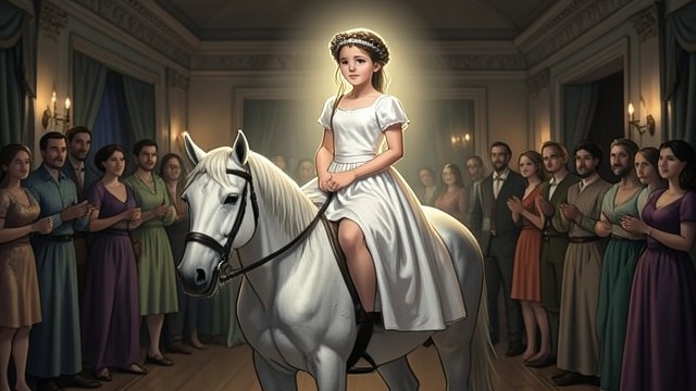 The Pony Photograph from "The Birthday Party". A Last Image A Child at the Party A photograph shows Charlie smiling on the white pony in her birthday outfit.