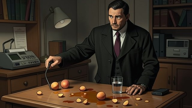 Pits on the Blotter from "Straight Man". A Message He Cannot Read A Desk Covered in Pits Hank finds several peach pits and juice on his blotter.
