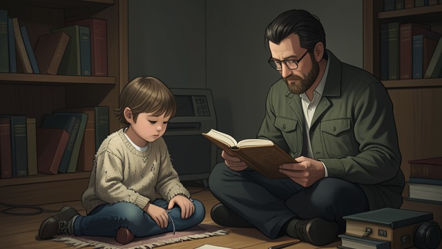 A Bookish Childhood from "Straight Man". Nearness Without Intimacy The Scholar at Home Young Hank spends mornings near his father while William Henry Devereaux, Sr. reads.