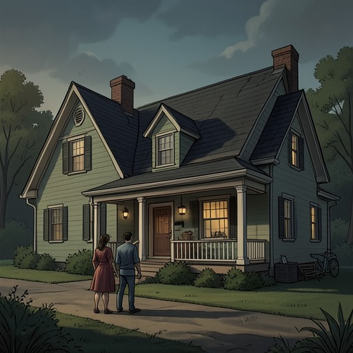 Julie and Russell’s House from "Straight Man". This flow follows the house from an unaffordable aspiration into a source of marital conflict, separation, and eventual rebuilding elsewhere.