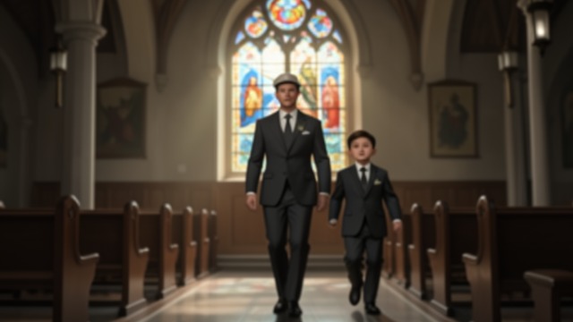 The Church Door Opens from "Cartes Postales from Greece". The Church Door Opens An image interrupts the ritual Akis sees a boy in a wedding suit who resembles his younger self.