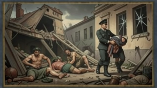 The Collapse of Both Futures from "Cartes Postales from Greece". The Collapse of Both Futures A building fails A modest earthquake brings down the unsafe Thalassa, killing thirty guests and injuring many more.