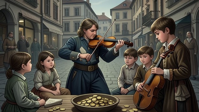 A Stranger Plays from "Cartes Postales from Greece". A Stranger Plays A new sound in the square A violinist arrives in Kalamata and draws children away from their games.