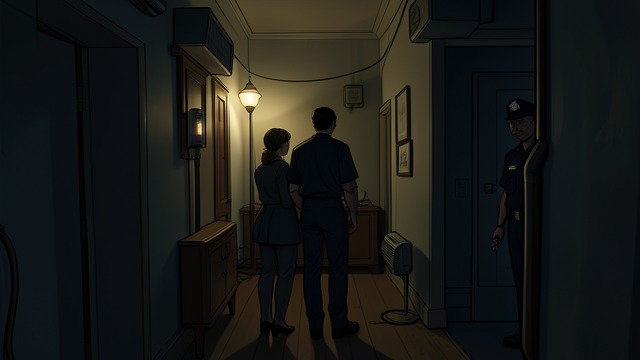 A Room at the Police Station from "Cartes Postales from Greece". A Room at the Police Station A practical offer The shopkeeper says her brother is the local policeman and offers the couple a room at the station.