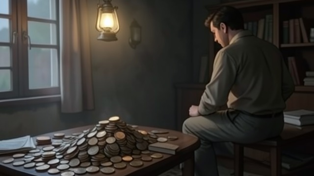 Coins Fill the Home from "Cartes Postales from Greece". Coins Fill the Home A hidden accumulation Panagiotis stores the earnings from years of playing in his home, spending very little.