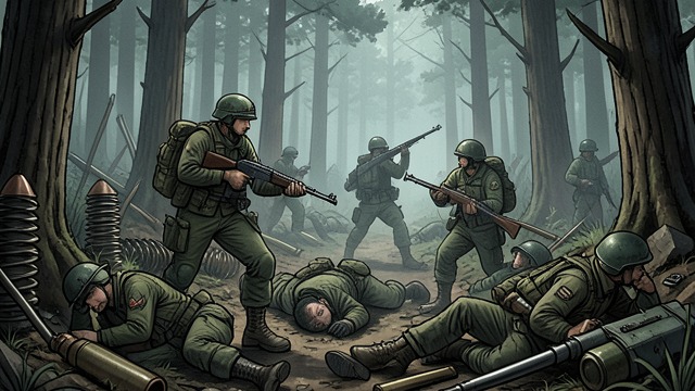 The Hürtgen Attrition from "Across the River and into the Trees". The Hürtgen Attrition A costly advance Cantwell recalls entering a forest where weather, mines, artillery, and prepared defenses made survival difficult.