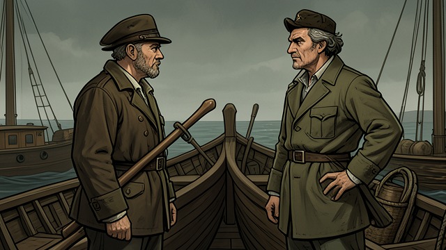 A Bitter Exchange from "Across the River and into the Trees". A Bitter Exchange Few words The boatman remarks that Cantwell shot few ducks, and Cantwell replies that the man helped ensure it.