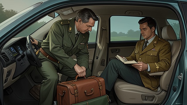 Quiet Service from "Across the River and into the Trees". Quiet Service Work behind the scenes Jackson looks after the luggage, guns, and car while Cantwell spends time with Renata.
