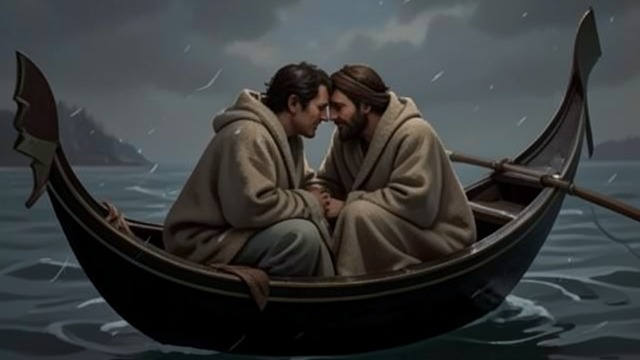 The Gondola Blanket from "Across the River and into the Trees". The Gondola Blanket A shared shelter A blanket protects Cantwell and Renata from the wind while the gondola moves through the canals.