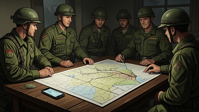 The Map and the Telephone from "Across the River and into the Trees". The Map and the Telephone Orders transmitted Cantwell describes issuing commands by phone and organizing forces on maps.