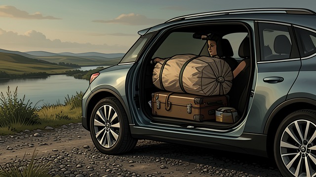 The Portrait in the Car from "Across the River and into the Trees". The Portrait in the Car An image travels The wrapped portrait rides with the luggage in the car.
