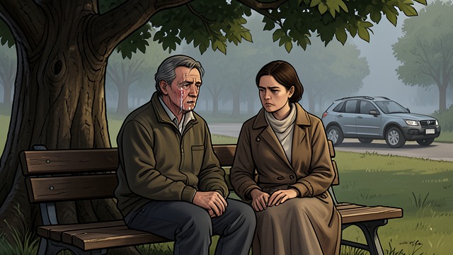 The Garage Bench from "Across the River and into the Trees". The Garage Bench A delay before parting Renata asks to remain with Cantwell while the car is brought down.