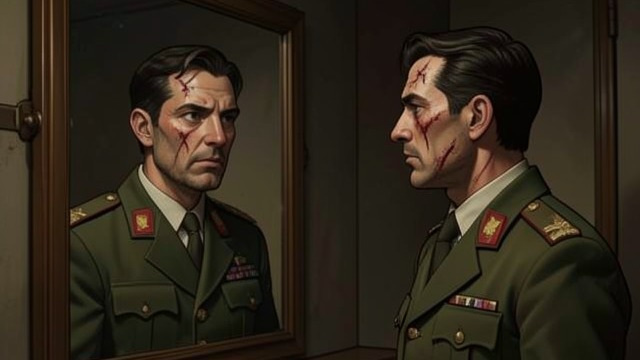 The Ugly Face from "Across the River and into the Trees". The Ugly Face Self-judgment Cantwell looks at his reflection and calls his face ugly.