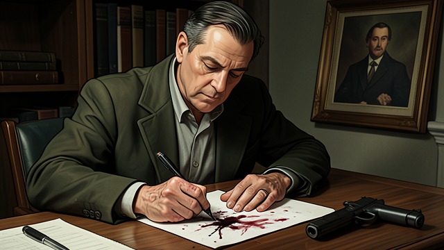 The Note Written from "Across the River and into the Trees". The Note Written A contingency prepared Cantwell writes a brief instruction on an order blank with his injured hand.
