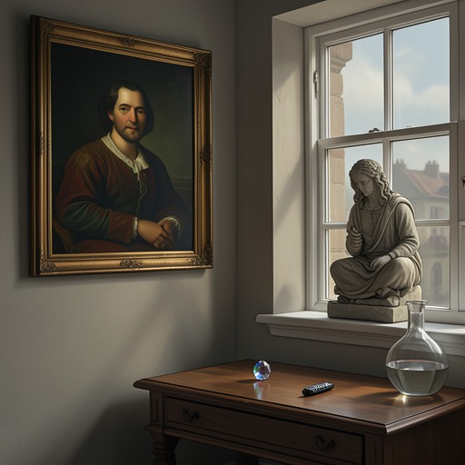 Objects Against Absence from "Across the River and into the Trees". This flow explores how portraits, inherited stones, a small jewel, and a flask give physical form to love while exposing the impossibility of holding another…