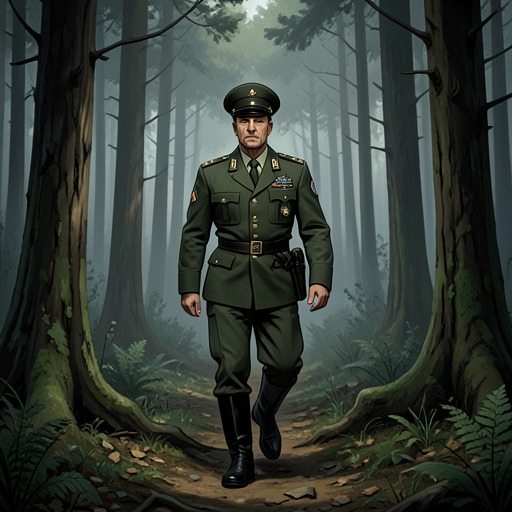 从军人到凡人的历程,《过河入林》中的场景。这条故事线追踪理查德·坎特韦尔不断变化的自我认知,描绘这位经验丰富的战士如何面对军衔、技能、体力耐力与生存能力的局限。