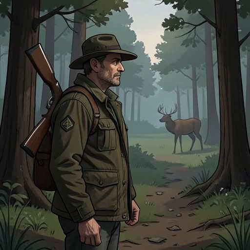 Cantwell’s Final Hunting Day from "Across the River and into the Trees". This flow follows Cantwell’s last hunt as a compressed version of his character: skilled, irritable, attentive to living things, and increasingly aware of time.